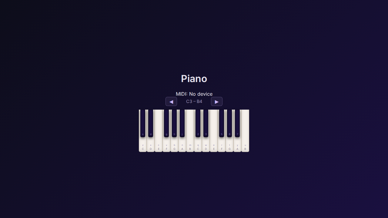 Piano web app — dark Superhuman theme